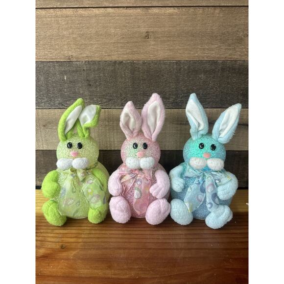 3 Melted Plastic Popcorn Easter Bunny Rabbits Light Changing Colors - Picture 1 of 13